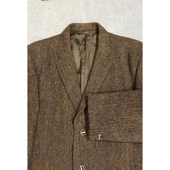 VTG 80s Harris Tweed Dunn & Co 42L Black/Brown Herringbone The Crofters Blazer